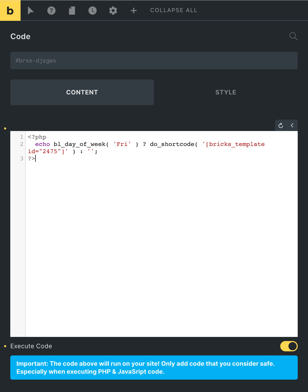 Day of Week Condition in Bricks