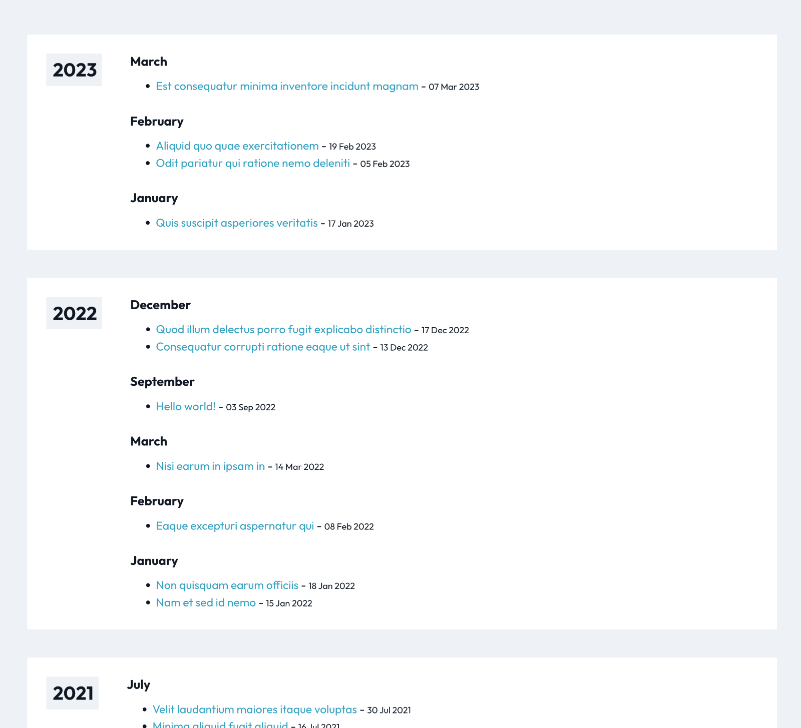 Posts Grouped by Years and Months in Bricks